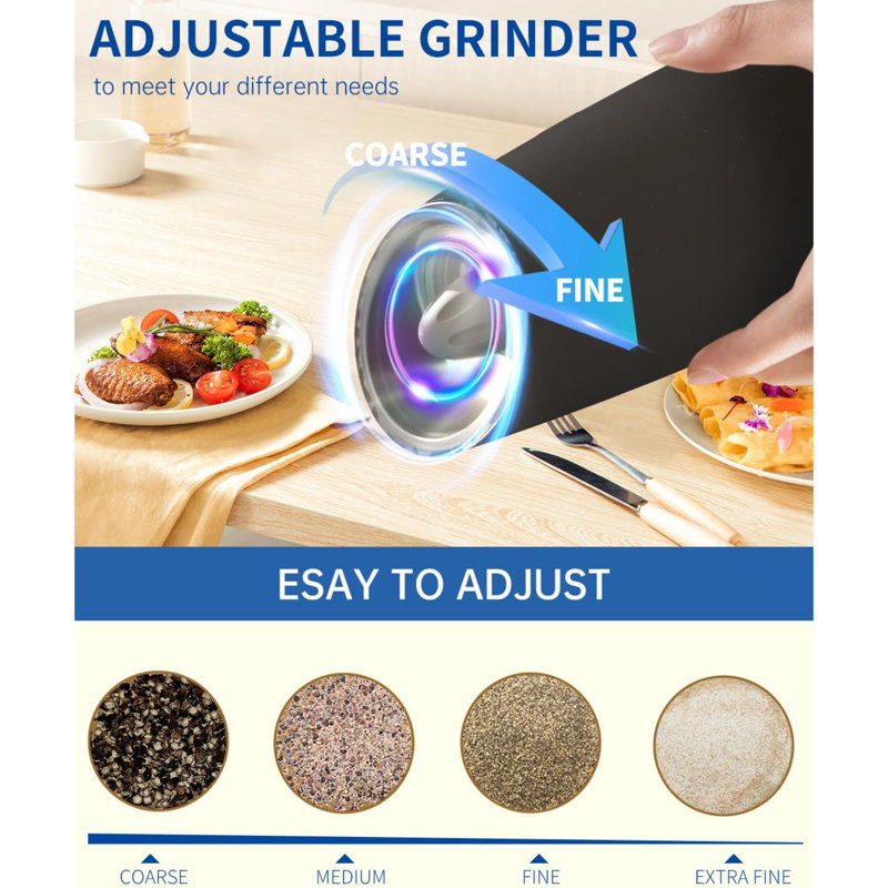 Gravity Electric Salt And Pepper Grinder Set Automatic Salt And Pepper Grinder Set With LED Light Battery Operated Adjustable Coarseness Capacity For Home Kitchen BBQ