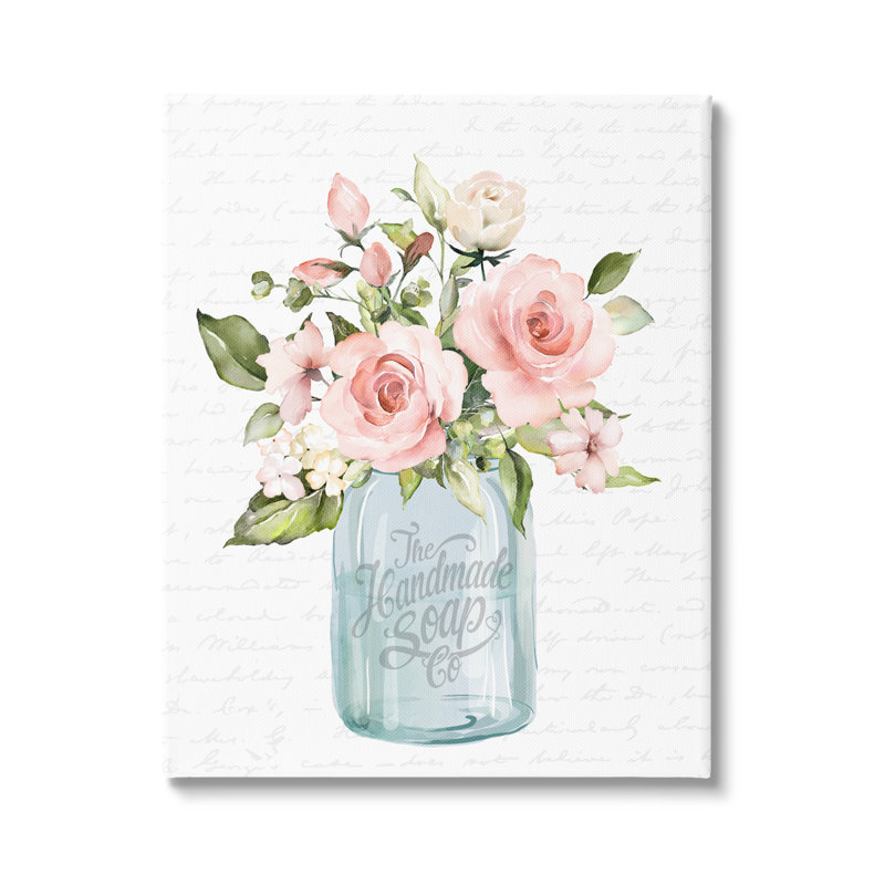 «Pink Rose Blooms Country Vase» à motifs par lettrage et doublure, L 16 po x H 20 po