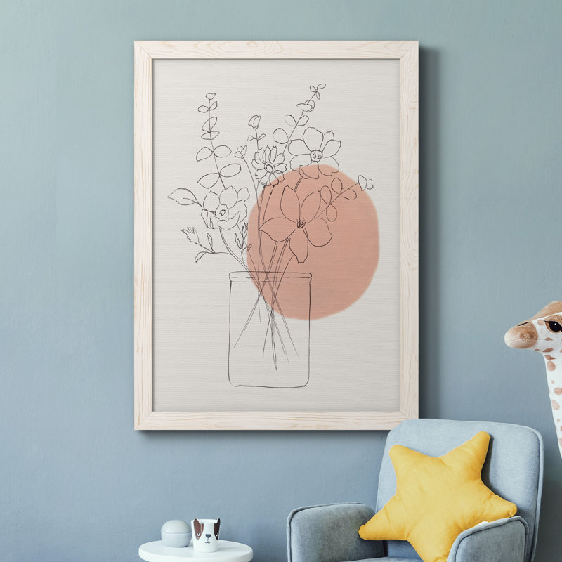 Contemporary Wildflower Bouquet - Peinture sur toile encadrée, Cadre blanc, H 31,5 po x l 23,5 po x P 1,5 po
