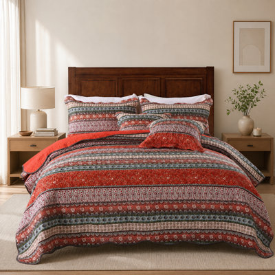 3 Piece Microfiber Quilt Sets All Season Floral Bedspreads Bedding Set
