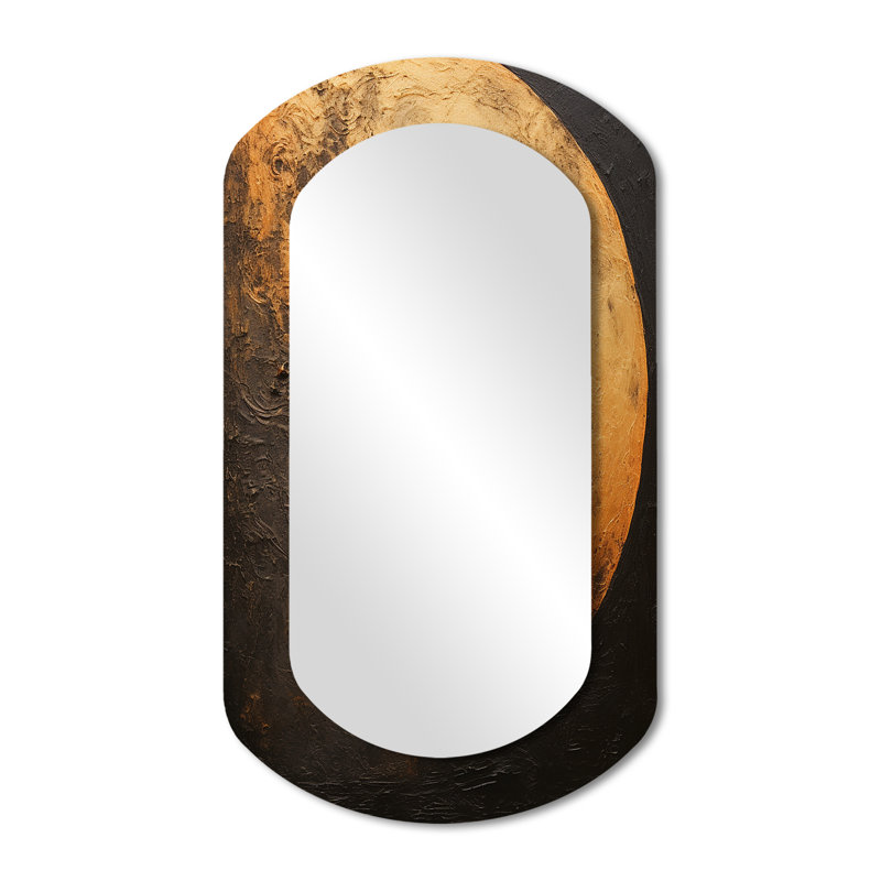 Urline Bronze Moon Beam I - Moon Cylinder Large Wall Mirror, Gold Asymmetrical Decorative Mirror, Printed Metal Art
