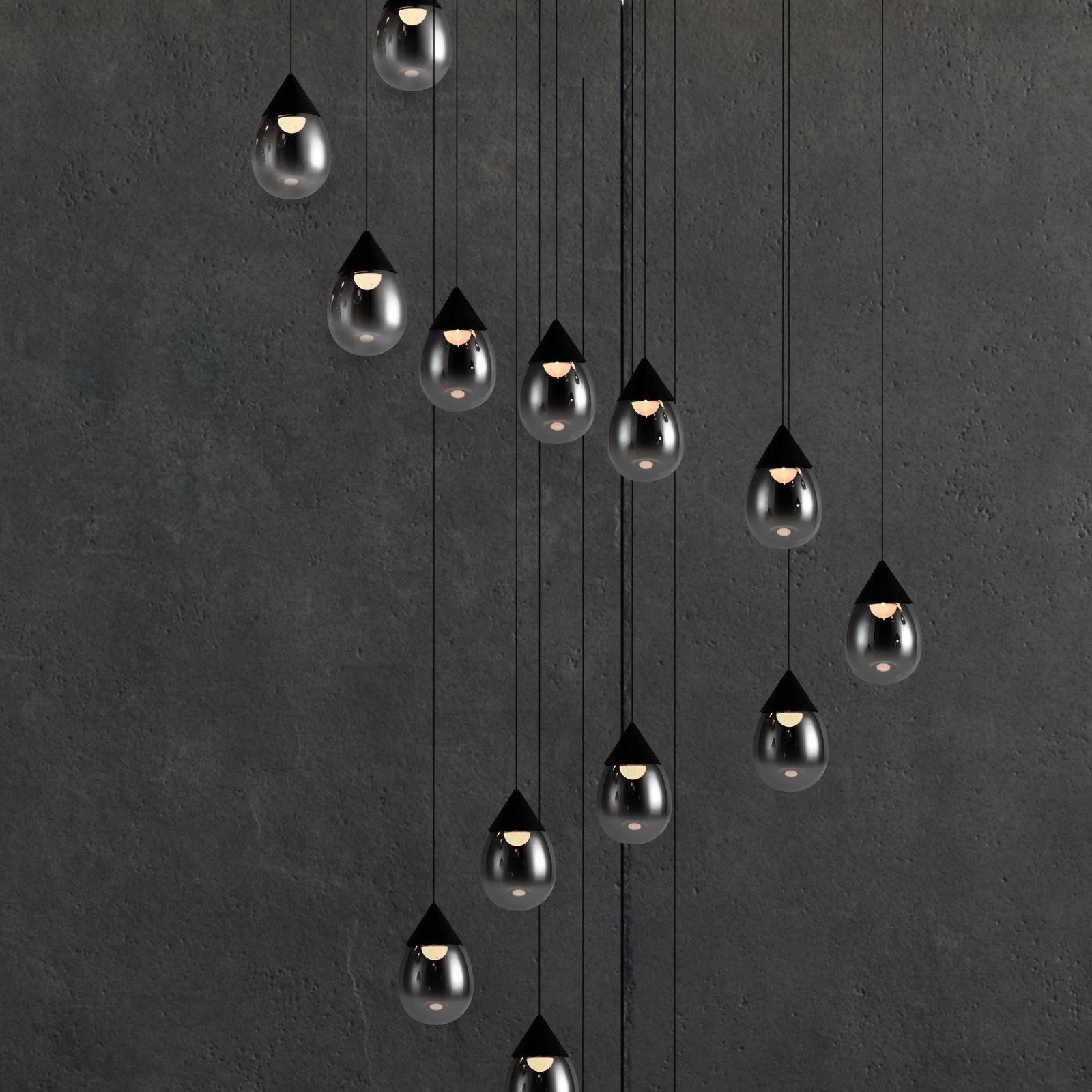 Alheidis 15 Light Glass Dimmable Pendant, Matte Black, Smoke