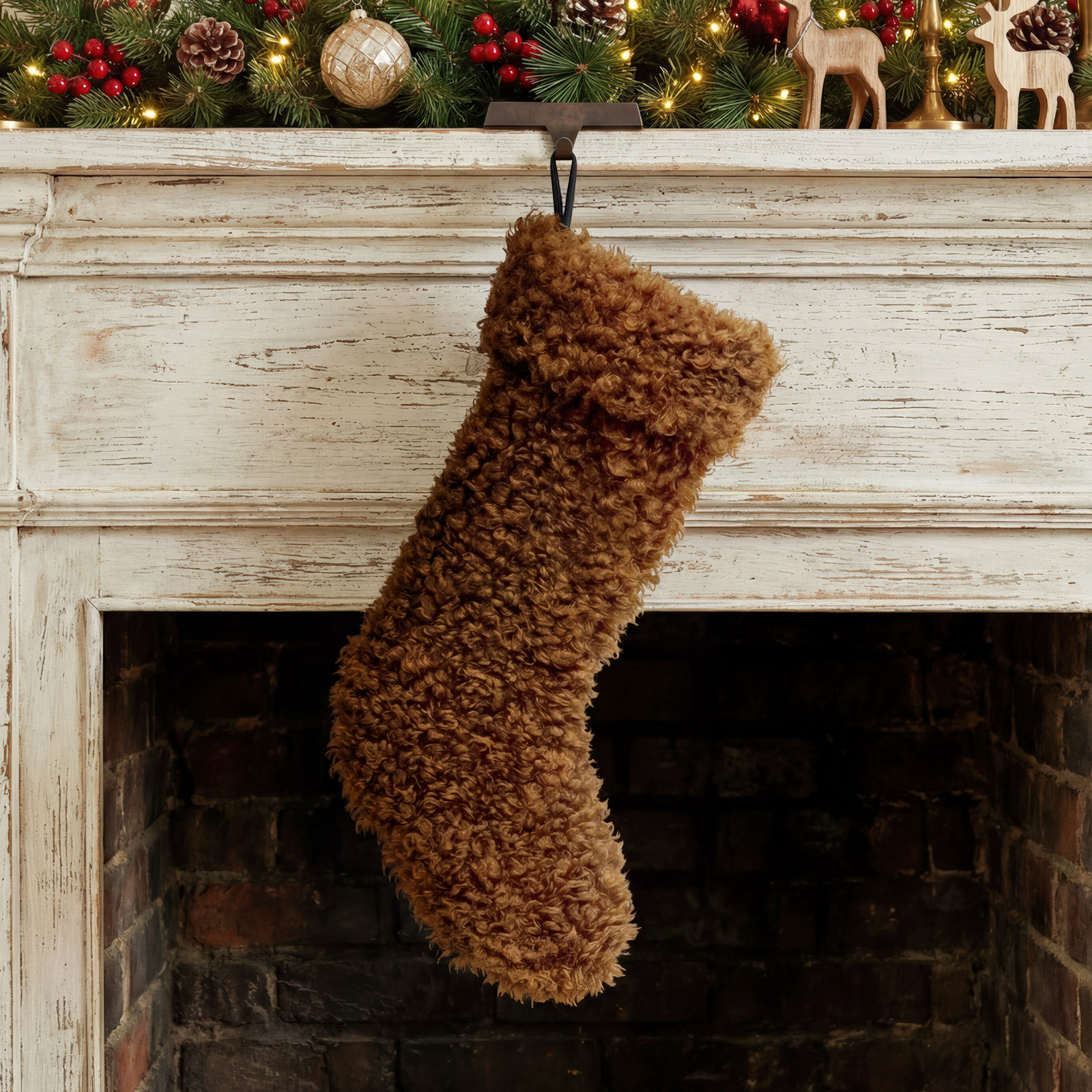 Sherpa Fabric Stocking, Brown