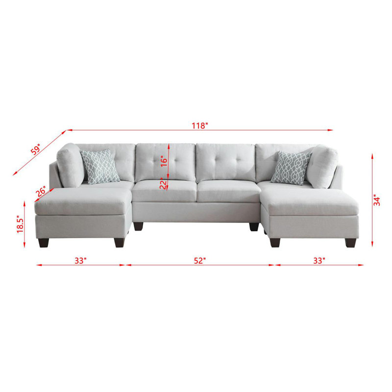 Canapé modulaire rembourré avec deux chaises longues, Gris
