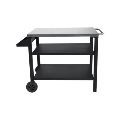 Chariot de barbecue extérieur à 3 niveaux avec roulettes - Table de préparation en acier inoxydable avec support à épices et ouvre-bouteille, table utilitaire roulante pour barbecue, four à pizza et rangement pour cuisine