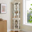 Armoire d'angle avec portes et tablettes en verre trempé - rangement élégant en chêne-182904997