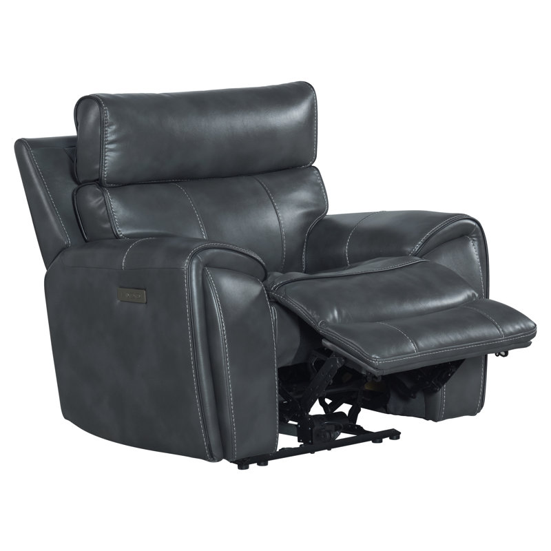 Uribe Dual-Power Recliner with Dual-Power Recline & Headrest, Slate Faux Leather