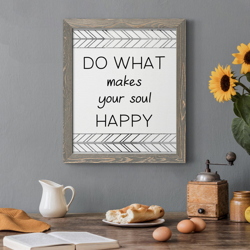 «Your Soul Happy», art textuel sur toile, 44" H x 31" W x 1" D, gris