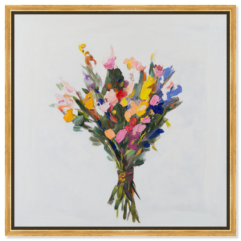 Art botanique rétro sur toile impressionniste Bouquet, H 31 po x l 31 po x P 1,8 po, Cadre flottant doré