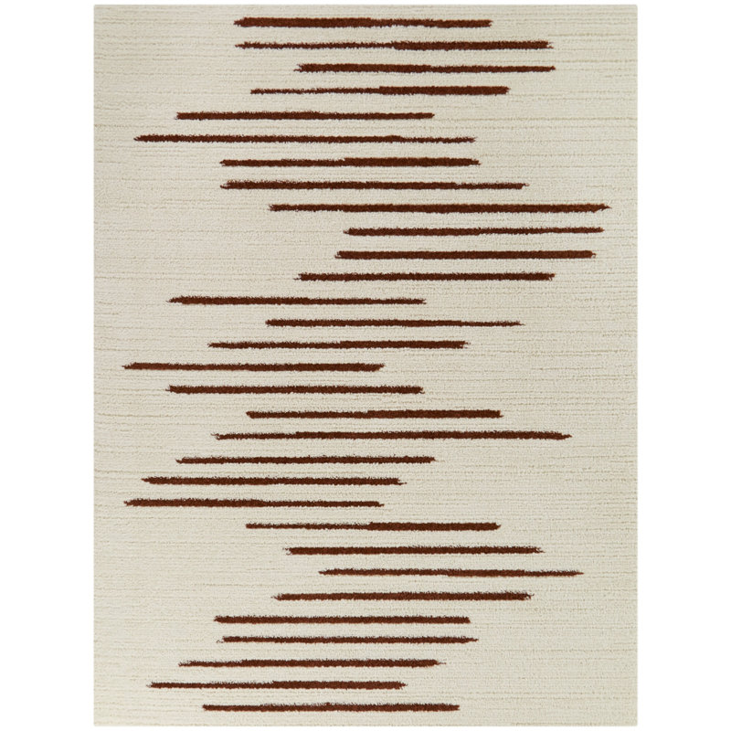 Cat Striped Area Rug in Rust/White, Rectangle 7'10" x 10'