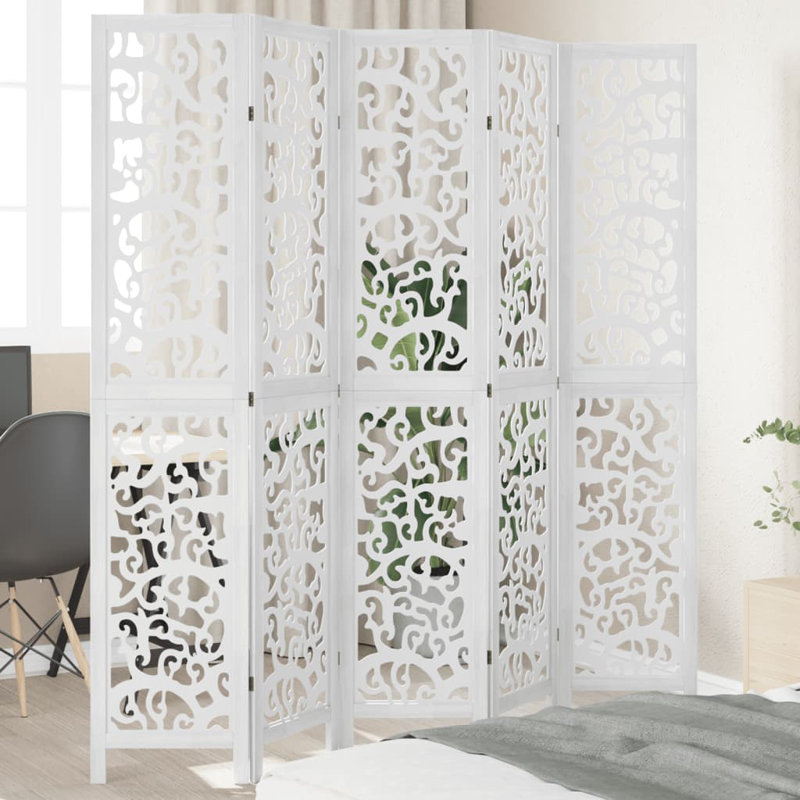 Folding Room Divider, 5, 180cm H x 180cm W x 1.6cm D, White