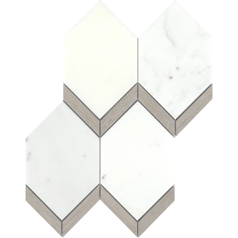 Intrigue Mirror 11 in. x 15 in. Polished Marble Floor and Wall Tile (5.39 sq. ft./Case), White/Fawn