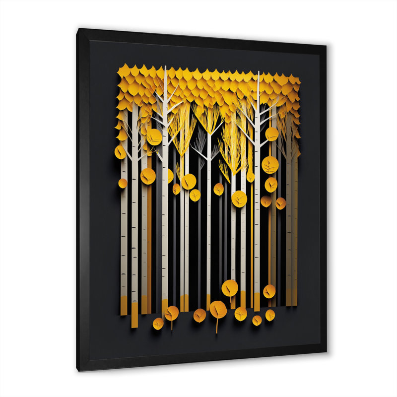 «Abstract Yellow Forest Quill», impression sur toile, Cadre simple noir, H 44 po x l 34 po x P 1,5 po