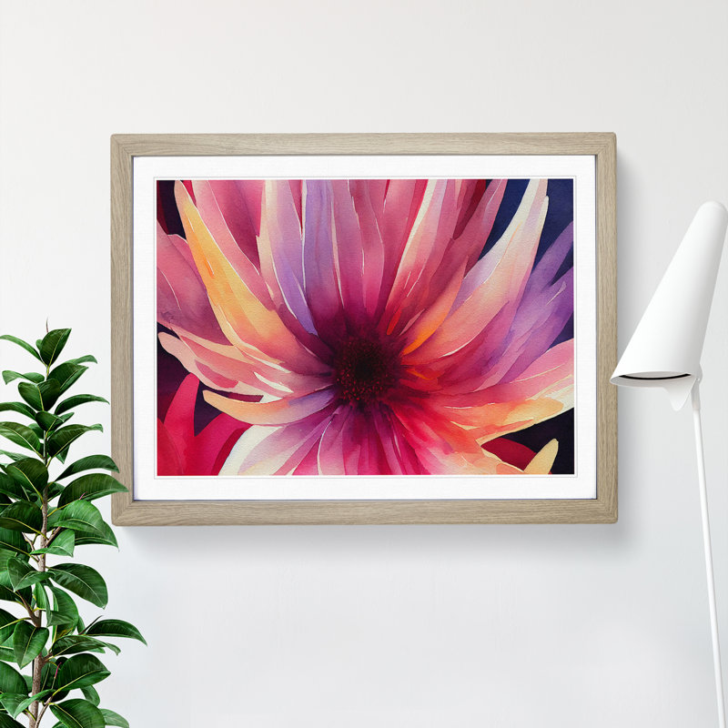 Watercolour Chrysanthemum Flower Vol.4 1 Piece Single Picture Frame Painting, 25cm H x 34cm W x 2cm D, Oak Framed