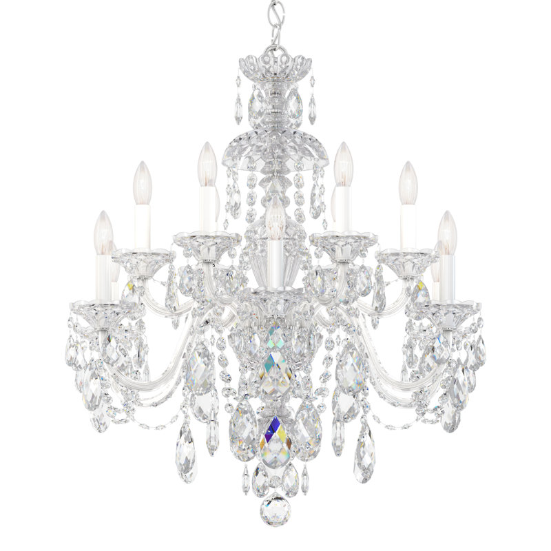 Sterling 12 - Light Glass Chandelier, Polished Silver, Swarovski Spectra