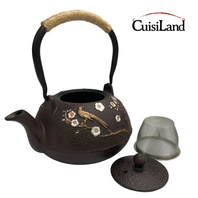 Théière en fonte de 1,2 litre (40 oz) de Cuisiland sur une branche de prune