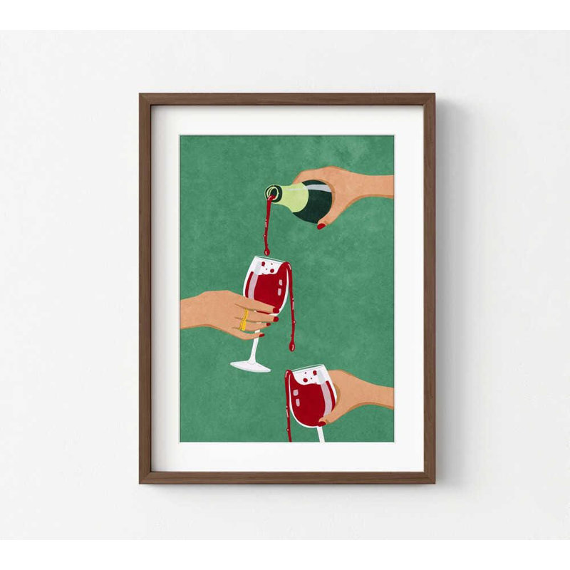 Vin rouge - art mural moderne pour la cuisine ou le bar, H 24 po x l 18 po, Reproduction encadrée avec passe-partout, Brun
