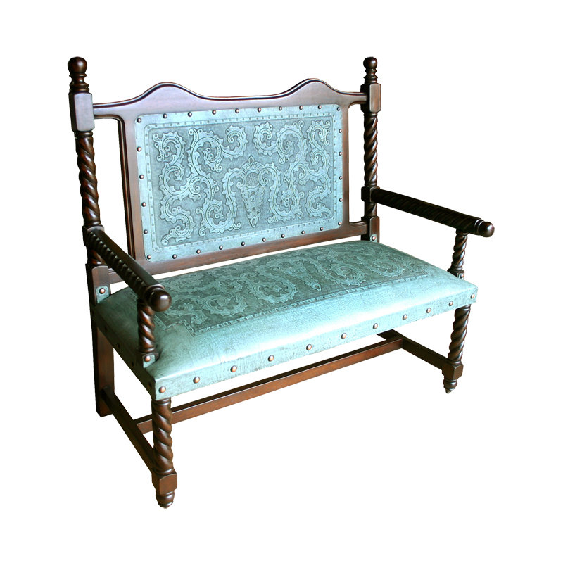 Navarette Genuine Leather Upholstered Bench, Turquoise