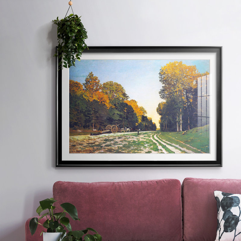 La Route de Chailly à Fontainebleau de Claude Monet - Reproduction d'art, encadrée sous verre et sous passe-partout, grand format pour salon