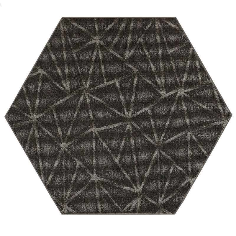 Tapis noir à motif géométrique Dickman, Hexagonal 6 pi