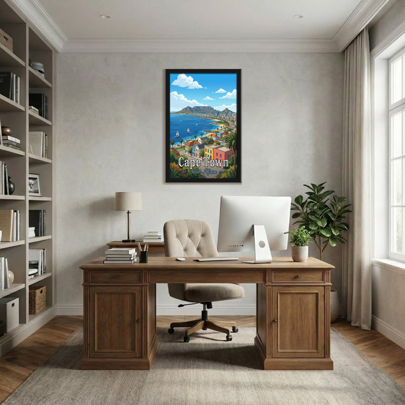 Scénario et paysages urbains Cape Town Coastal City avec table de montagne et voiliers, H 24 po x l 16 po