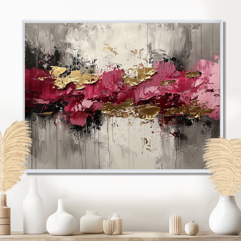 Expressionnisme de l'or rose foncé Fusion III - art mural néo-expressionnisme, H 16 po x l 32 po, Blanc