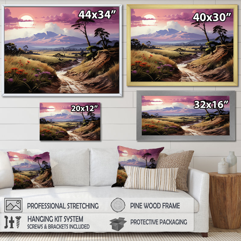 «Abstract Hawaii Palm Tree Sunset IV», reproduction sur toile, H 34 po x l 44 po x P 1,5 po, Encadrement doré
