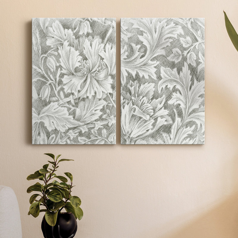 Croquis à motif floral I, toile tendue avec châssis de qualité supérieure - prête à être accrochée