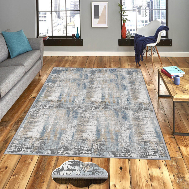 Tapis tissé élégant, 4 x 6 pieds, 100% polyester | Antibactérien, impression numérique 3D, dessous en feutre de PVC antidérapant | Lavable à la machine, d'une hauteur de poils de 0,4 po, parfait pour le décor du salon et de la chambre à coucher