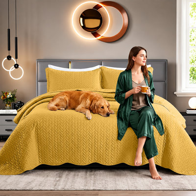 Embossed Microfiber Quilt Coverlet Set
