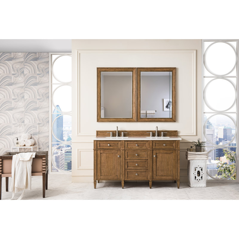 Brittany 60'' W Double Vanity, Carrara White, Saddle Brown, 8" Widespread