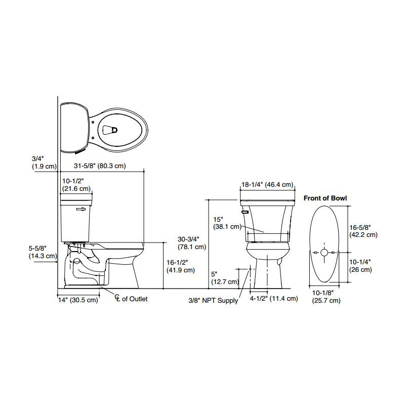 Highline™ 1.28 GPF Water Efficient Elongated Two-Piece Toilet (Seat Not Included), Right-Hand, Ice Gray