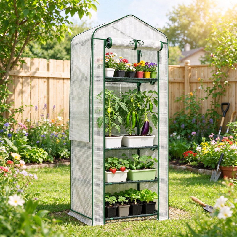 Outsunny 5 Tier Mini Greenhouse With Screen Roof, 27.6 Inch x 19.7 Inch x 75.6 Inch Portable Small Greenhouse With High‑Strength PE Cover, Roll‑Up Zipper Door For Garden, Yard And Backyard, White
