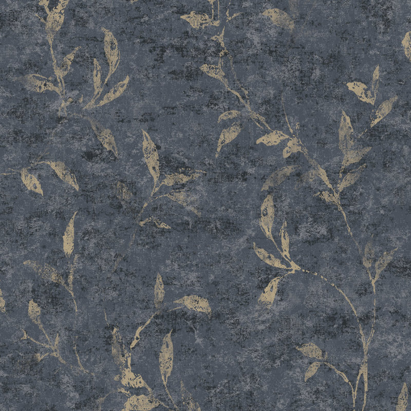Elegance Collection Leaf Impression Metallic Finish Wallpaper Roll, Blue