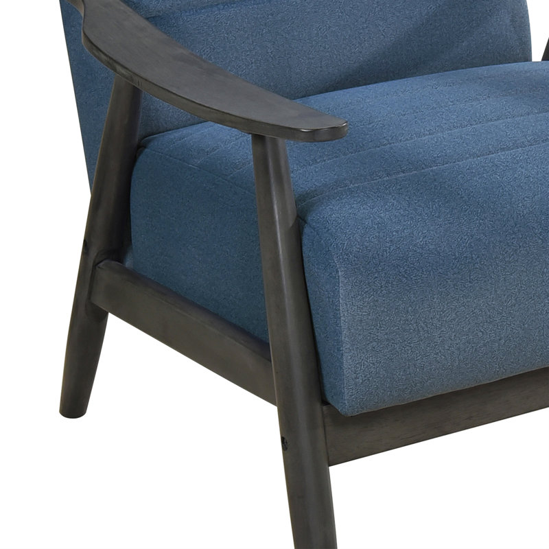 Chaise de salon décontractée, revêtement en tissu bleu, base en bois massif, style transitionnel, structure décorative en velours d'une profondeur de 29,5 po, capacité de poids de 300 lb,