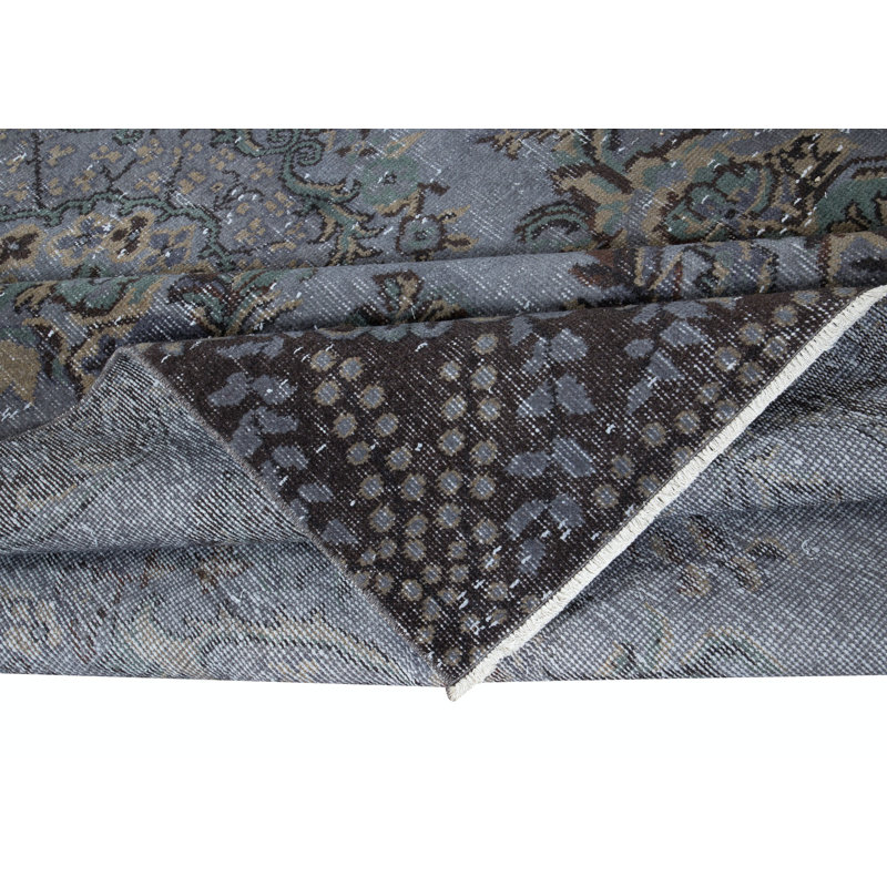Tapis décoratif fait à la main 6 x 10 pi en noir et gris, tapis turc pour la maison et le bureau modernes