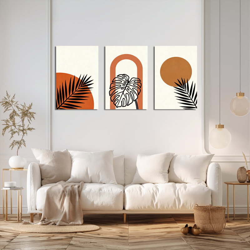 «Tropical Palm Leaf» et «Monstera Plant», art mural sur toile, style bohème moderne (ensemble de 3), H 18 po x l 36 po