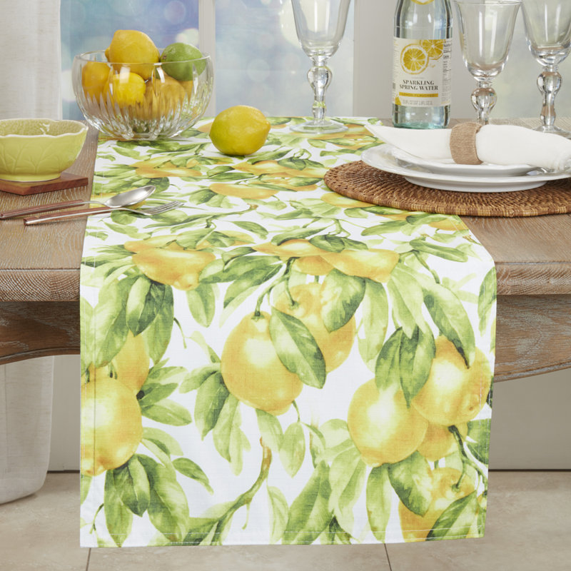Lemon Printed Design Table Runner, 90" L x 16" W