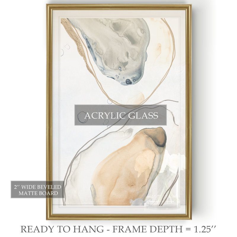 «Ocean Oysters IV», reproduction sur toile, H 26,5 po x l 36,5 po , Doré, Impression encadrée