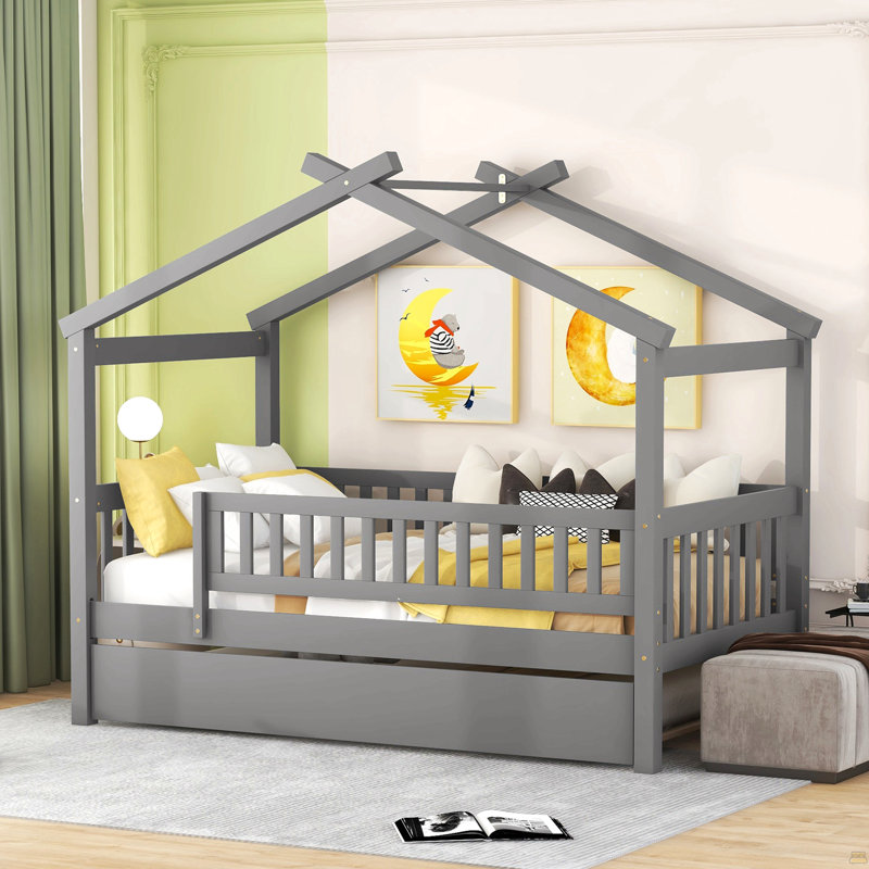 Lit en bois avec lit gigogne Watsons, Gris