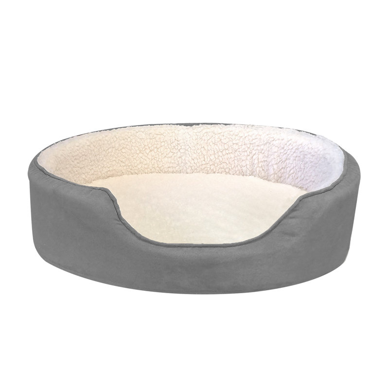 Faux Sherpa & Suede Oval Dog Bed, Small (19" W x 15" D x 5.5" H), Gray