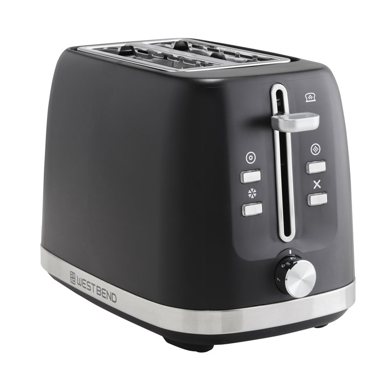 Black Stainless Steel 2-Slice Toaster with Wide Slots