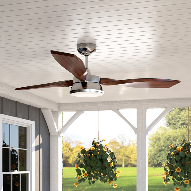 Alianny Ceiling Fan with Light Kit, Brushed Steel with Koa Blades