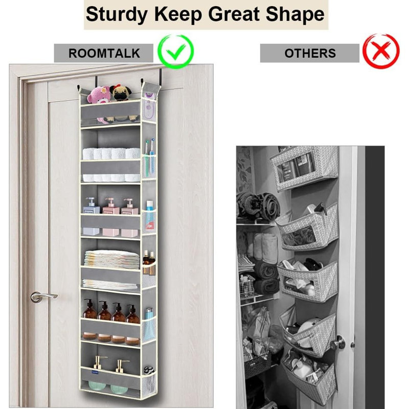 Rangement suspendu au-dessus de la porte, 6 tablettes et 12 poches latérales pour rangement de salle de bain, chambre à coucher et chambre de bébé, rangement suspendu pour porte