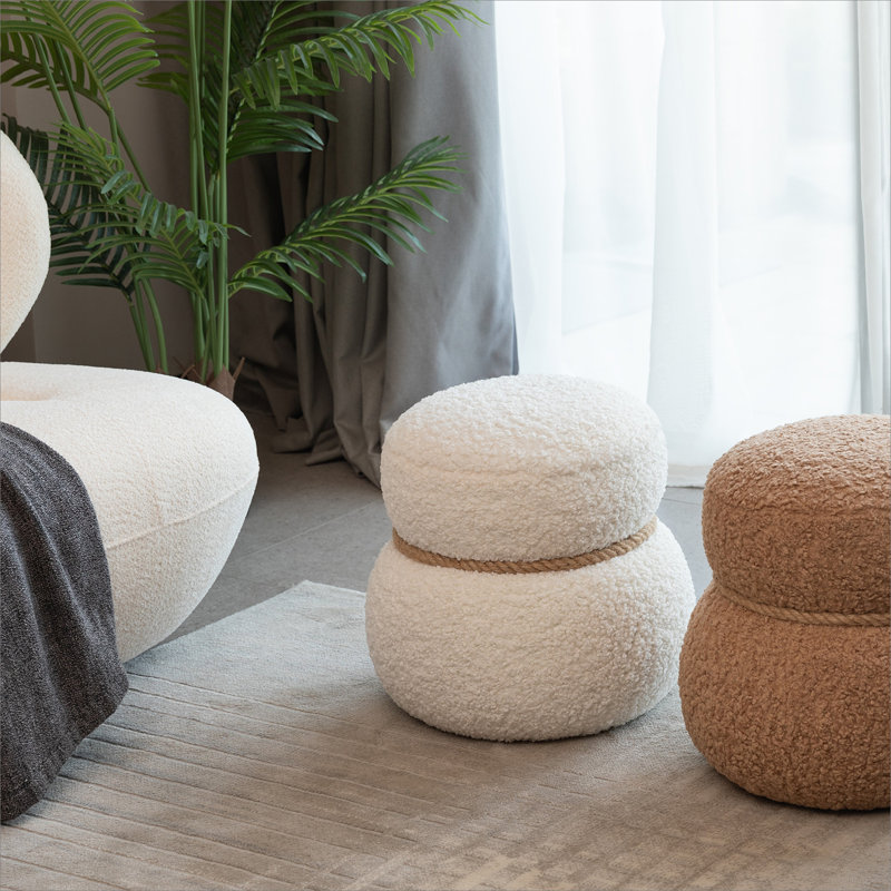 Repose-pieds rond rembourré, Beige