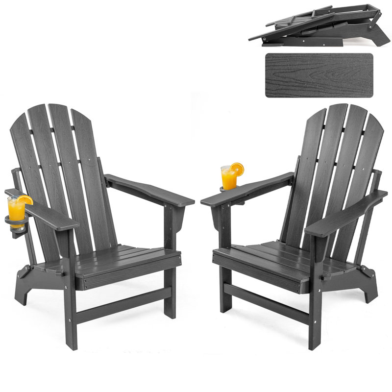 2pcs Foldable Outdoor Adirondack Chairs, Gray, 2