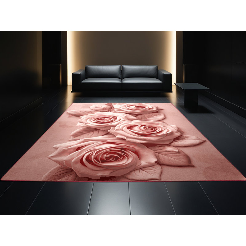 Soft Plush Fannin Valentines Modern & Contemporary Abstract Area Rug in Beige – Rose Binding, 2x4