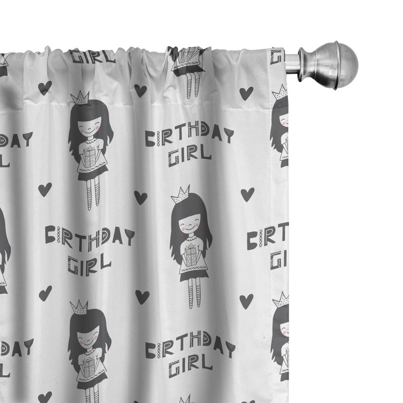 Rideaux 4 panneaux East Urban Home Birthday, petite fille avec boîte-cadeau gris anthracite 125494, L 56 po x L 84 po
