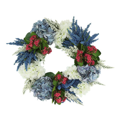 23" Spring Wreath with Hydrangeas, Kalanchoe and Heather