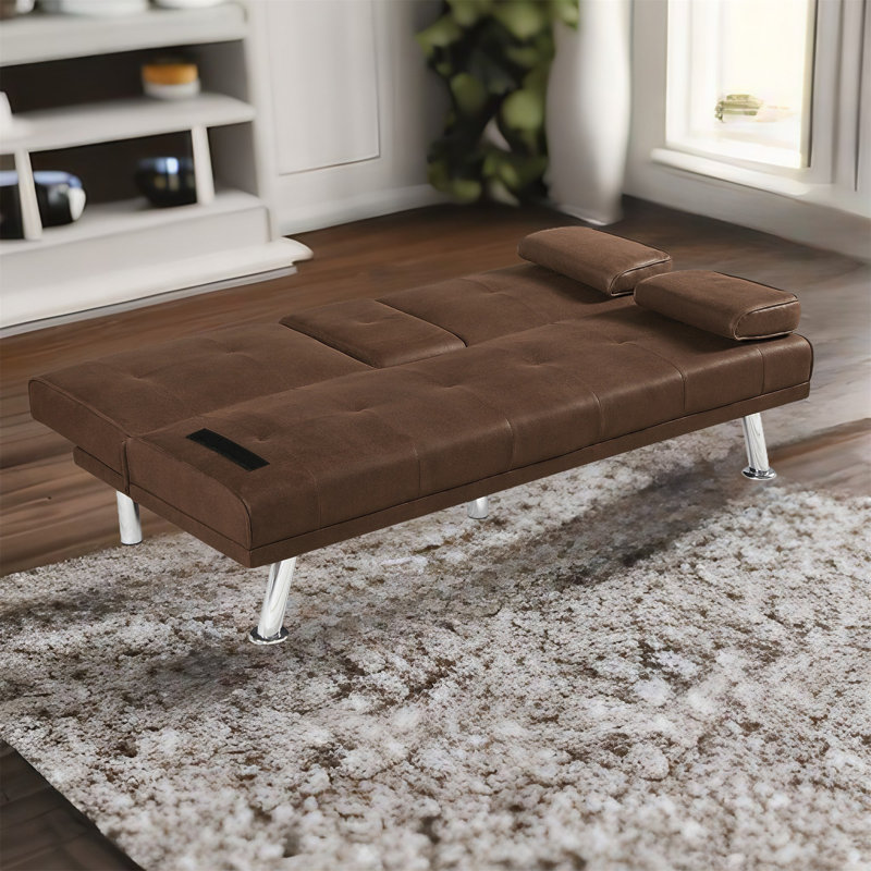 66'' Faux Leather Convertible Sofa, Coffee Faux leather
